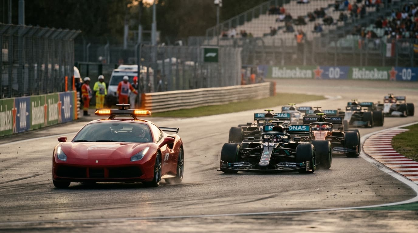 Understanding F1 Safety Cars and VSCs, door AI gegenereerde afbeelding