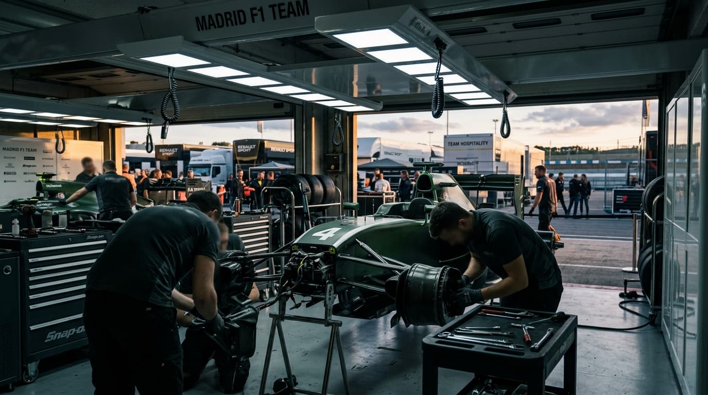 Paddock Whispers: Technical and Personnel Speculation in Madrid, AI-generated image